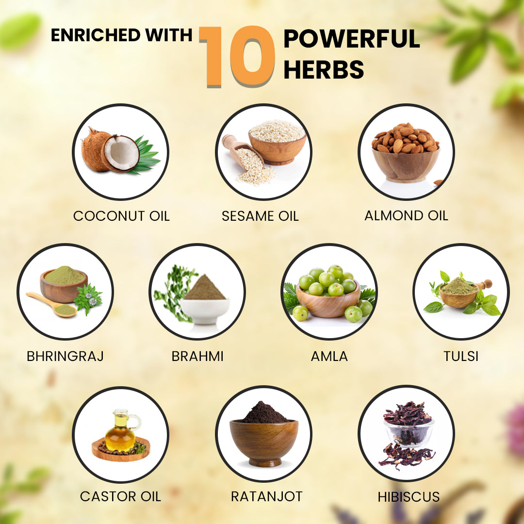 Hair Oil for Dense, Strong & Smooth Hair | Infused With 10 Powerful Ayurvedic Herbs